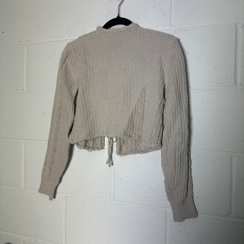 Pink Rose Beige Cable Knit Cropped Tie Front Cardigan Sweater Small cottage core - Picture 4 of 4